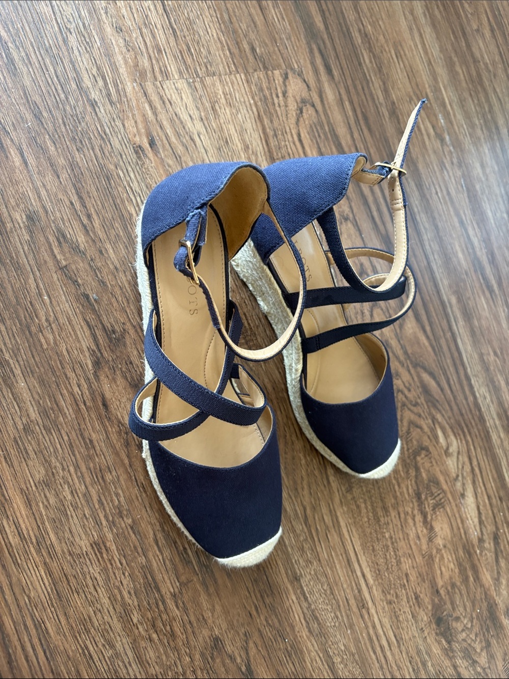 Talbots Navy Canvas Espadrille Wedges with Ankle Straps size 9 - Picture 2 of 4